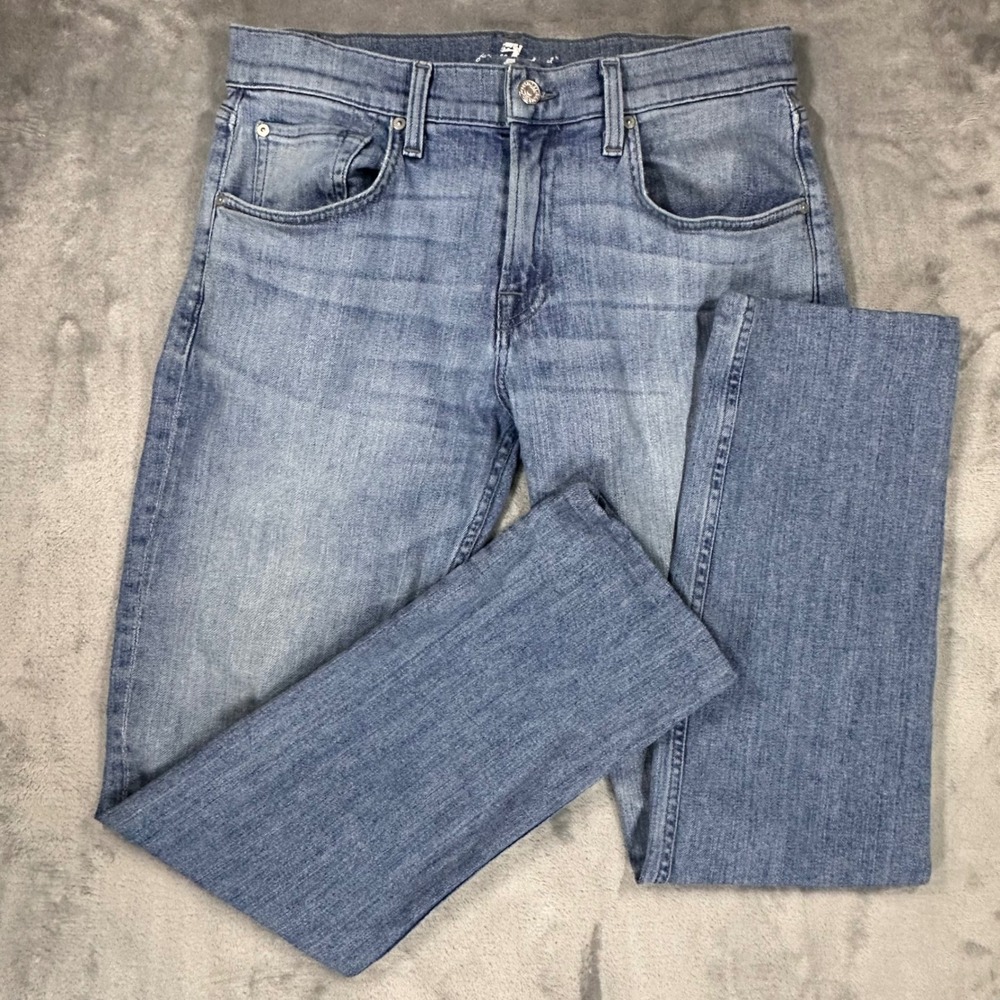 7 For All Mankind Mens Slim Straight Jeans Medium Wash Blue Size 32 ATA121922A